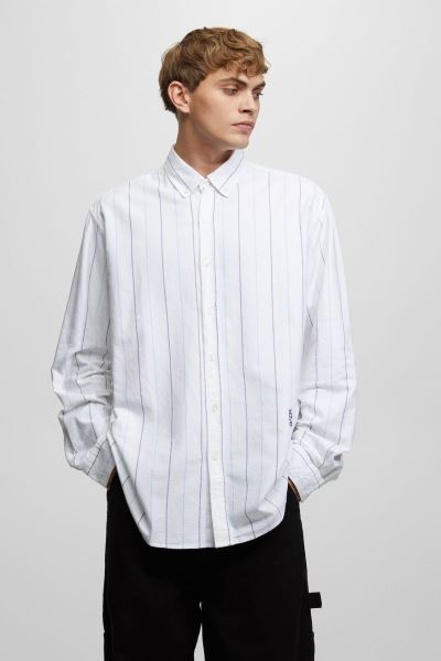Beyaz-mavi Çızgılı Xdye Oxford Gömlek